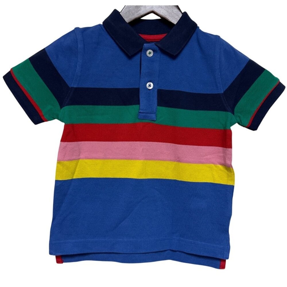 Mini Body Delft Blue Rainbow Polo Shirt Boy's Short Sleeve Pique Stripe Size 2/3